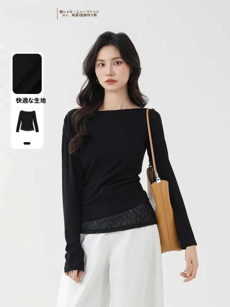 

Вязаный топ Ele с одним открытым плечом, простой дизайн, весна 2026, новинка, женская модная одежда, мягкий, из смесового полиэстера, средней плотности, длинный рукав.