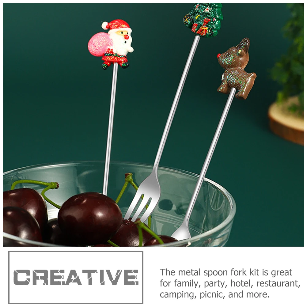 

1Set Christmas Stainless Steel Cutlery Kit Spoon Fork Set Coffee Stirring Dessert Tableware Set Christmas Decoration