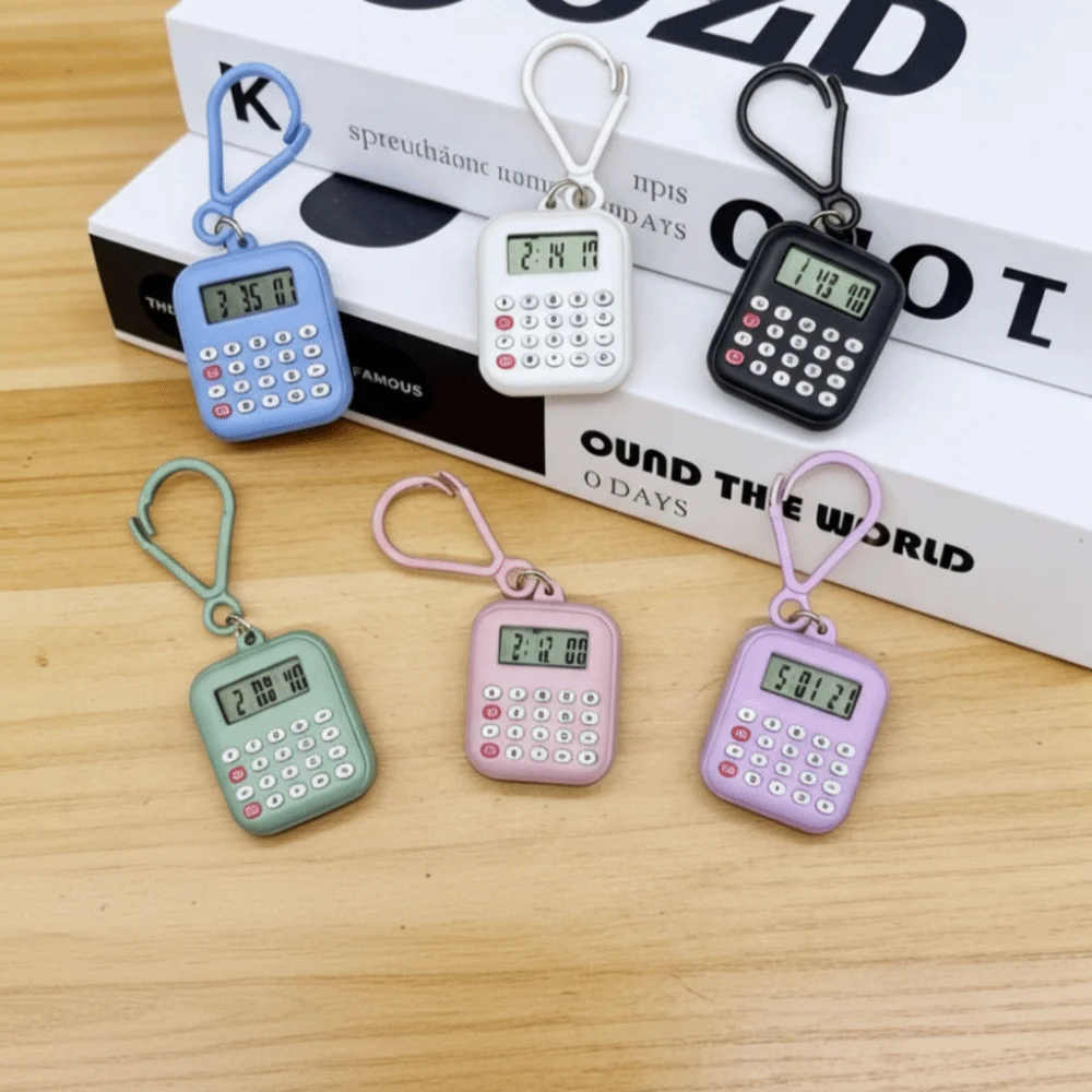 Multifunctional Mini Calculator Portable 8 Digits Display Electronic Calculator Lightweight Silent Button Keychain Calculator