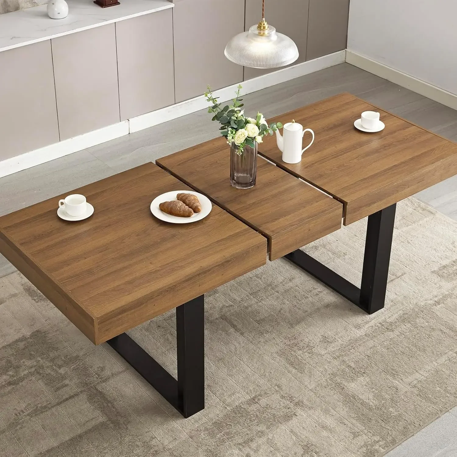 Table de salle à manger extensible pour 6, 8, 10, 63 "-79", table extensible de cuisine en bois de ferme moderne, longue et grande