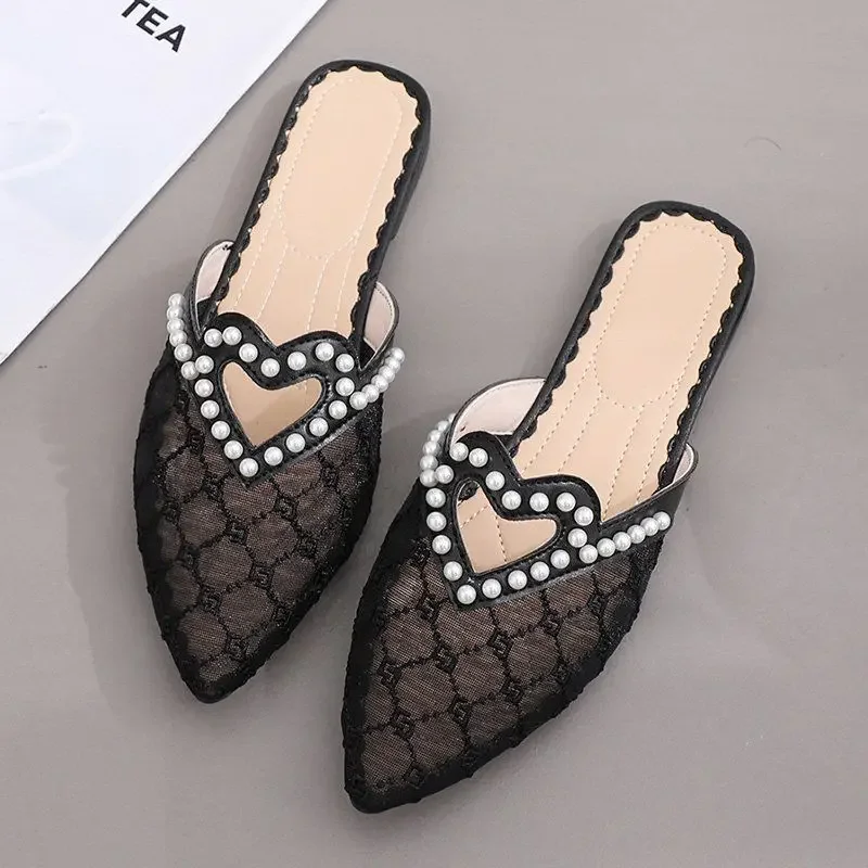 Soft Pearl Shoes Women\'s Slippers and Ladies Sandals Flat Slides Off White Outside Rubber Mules Luxury on Offer Waterproof Trend