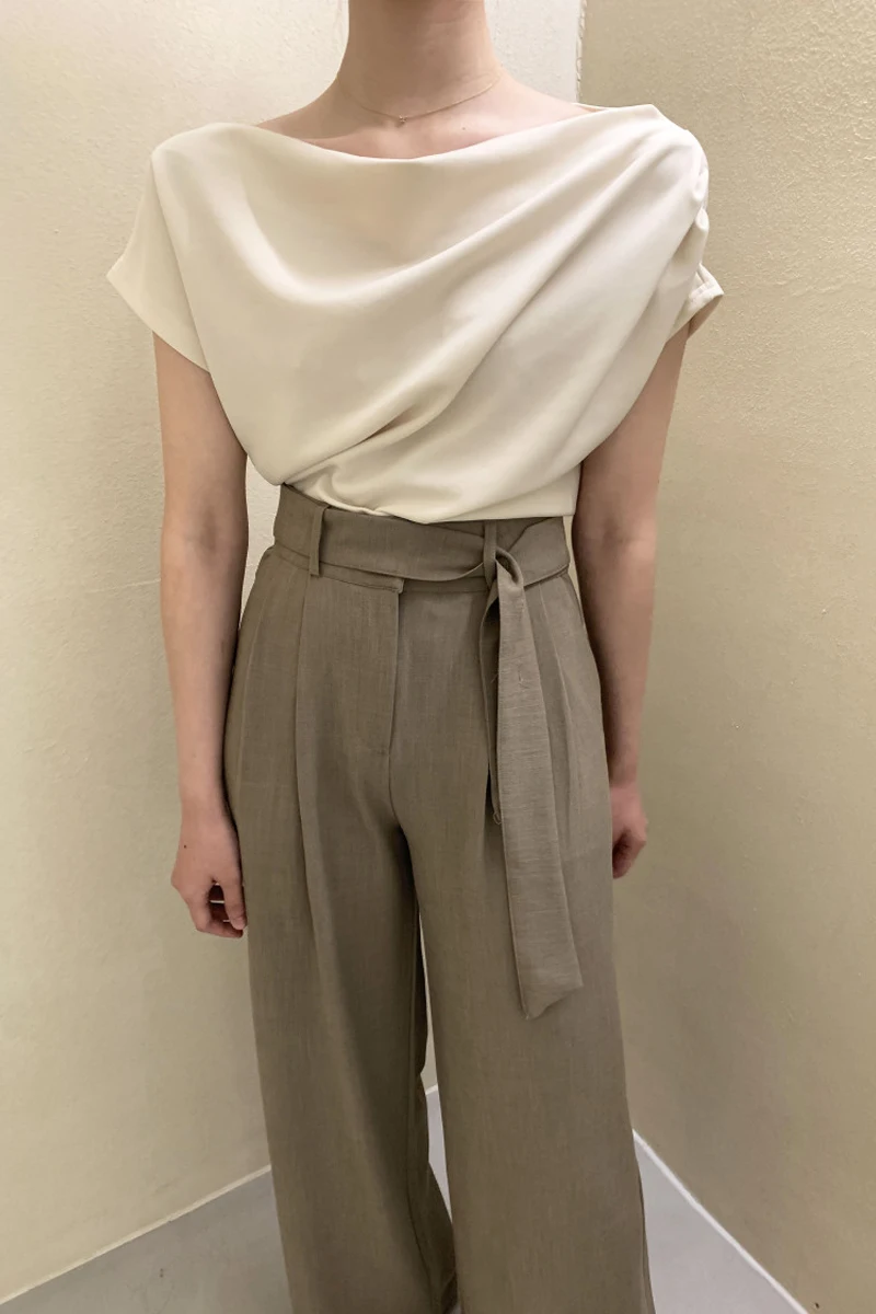 Ele One-shoulder ort-Sve Damska bluzka koreańska, dopasowany krój, elegancka, codzienna, szykowna, letnia, modny design.