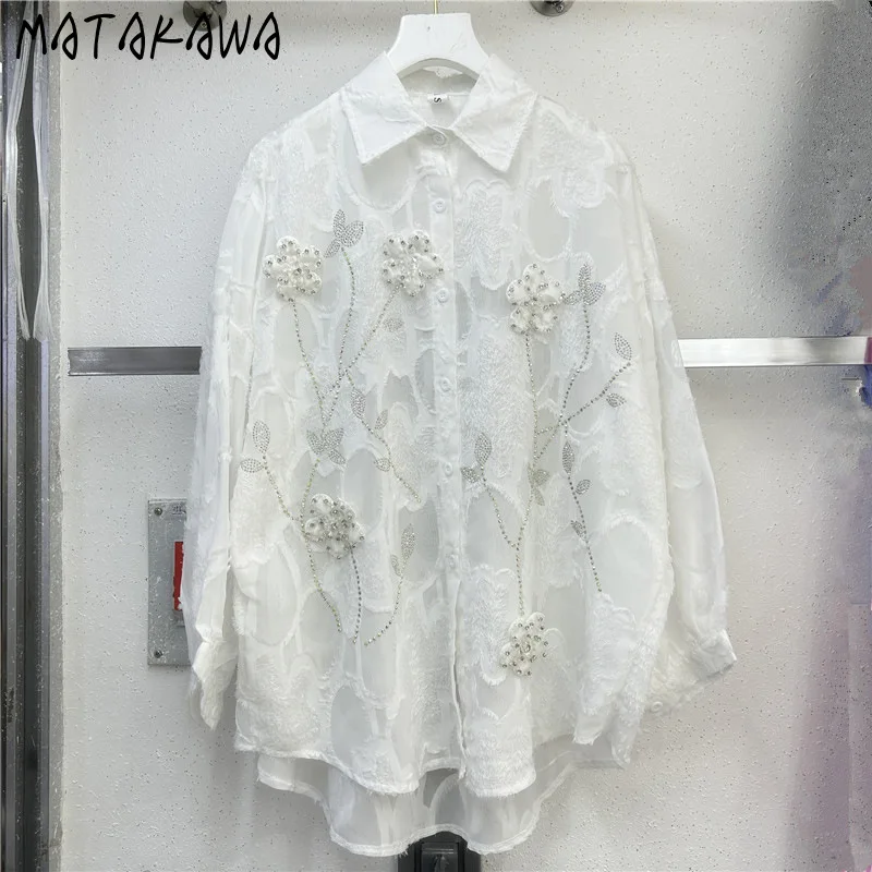 

Matakawa Embroidered Women Shirts&blouses Spring Autumn Flowers Vintage Blusas Mujer Korean Fashion Elegant Loose Camisas