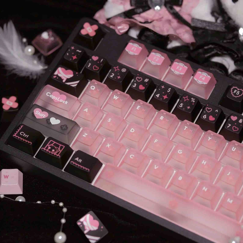 LACE ANGEL NYA Theme Keycap Set 224Keys PBT+PC Custom Cute Keyboard Cap Cherry Profile KeyCap for Mechanical Keyboard Accessory