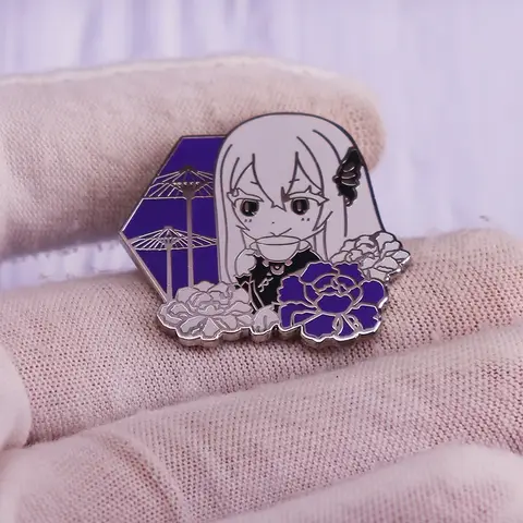 Re:Zero kara Hajimeru Isekai Seikatsu Pin Kyoto Trip Tea-Ceremony admire peony flowers while drinking tea Brooch Glitter Badge