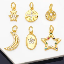 OCESRIO Little CZ Star Charm for Bracelet Necklace DIY Copper Gold Plated Moon Heart Cross Jewelry Making Supplies chma184