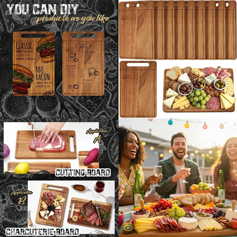 

Набор из 10 разделочных досок из дерева акации, 12x7,8 дюймов, с ручками для использования на кухне.