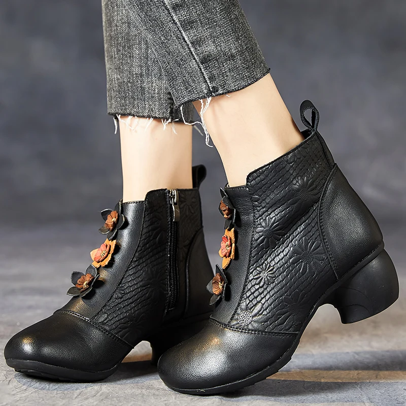 GKTINOO Women Boots 2024 Winter Genuine Leather Thick Heel Ankle Boots For Women Soft Soled Non-slip Casual Shoes Retro