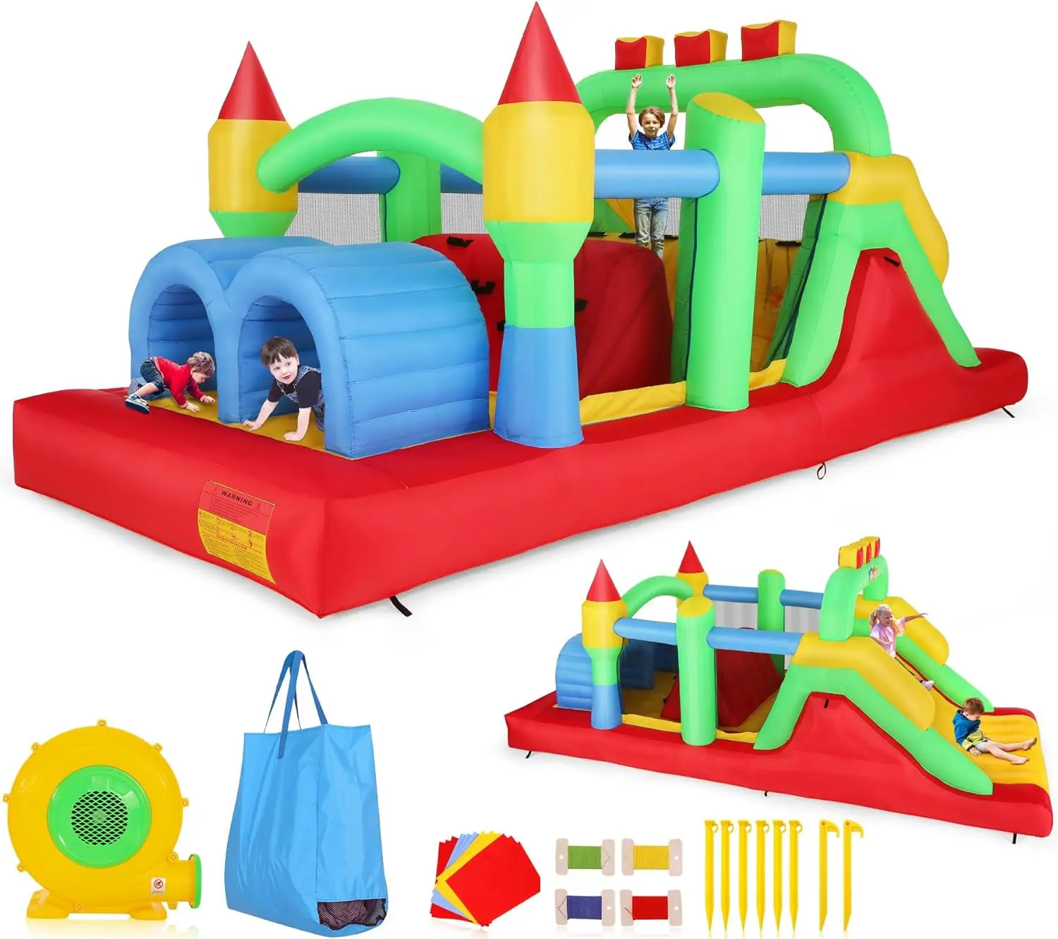 Opblaasbare hindernisbaan voor Big18 x 8.2FT Kids 3-6 Bounce House Castle dubbele tunnels, grote glijbaan, klimmen, obstakels