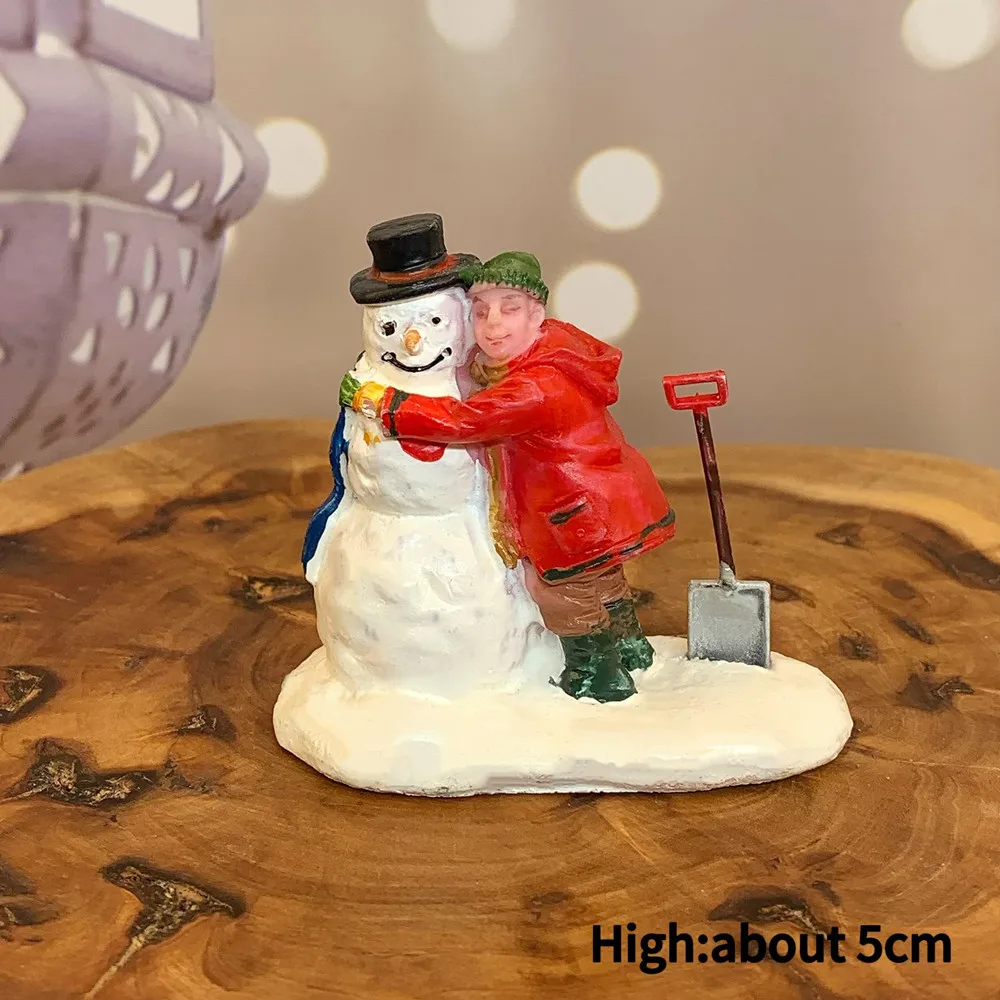 Victorian Christmas Mini Resin Figurines, Vintage Winter Caroler Snowman Scene Statue, Holiday Collectible Souvenir Gift