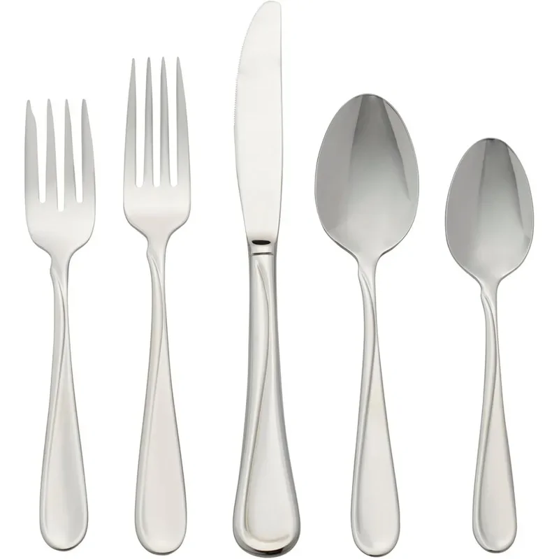 Flight 65 Piece Everyday Flatware, Service for 12, 18/0 Stainless Steel, Silverware Set, Dishwasher Safe