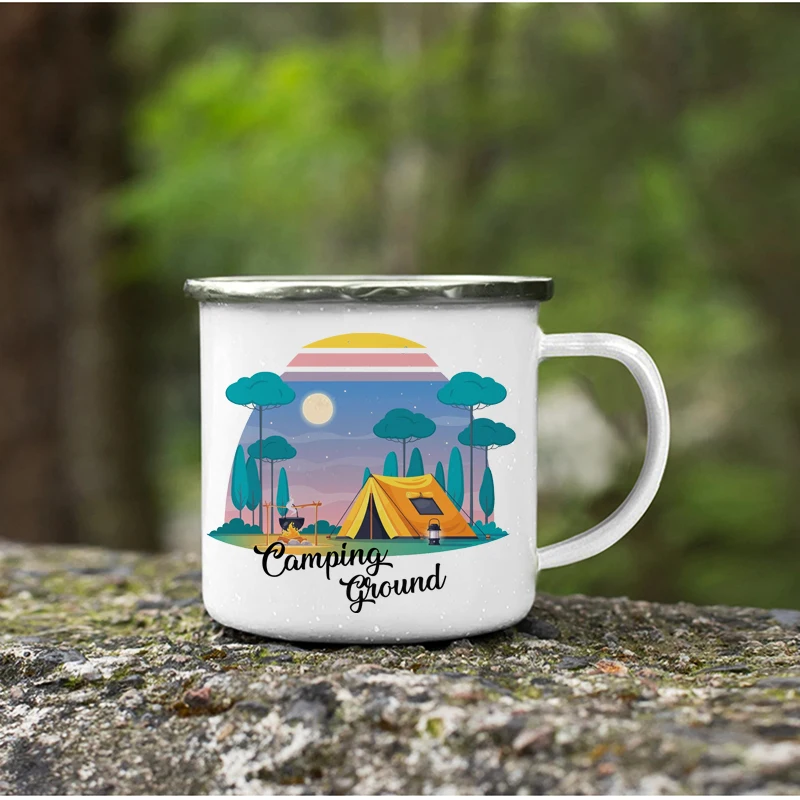 The Adventure Begind Printed Mug, Camping Enamel Cup, Beer Coffee Mugs, Mountain Handle Cups, Gifts for Camper Lovers