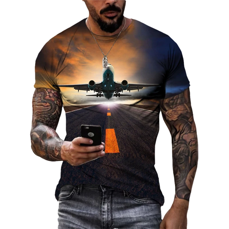 Fashion New 3D Printed Airplane graphic t shirts For Men Summer Trend Casual Fun Round Neck Short Sleeve streetwear Tees Tops