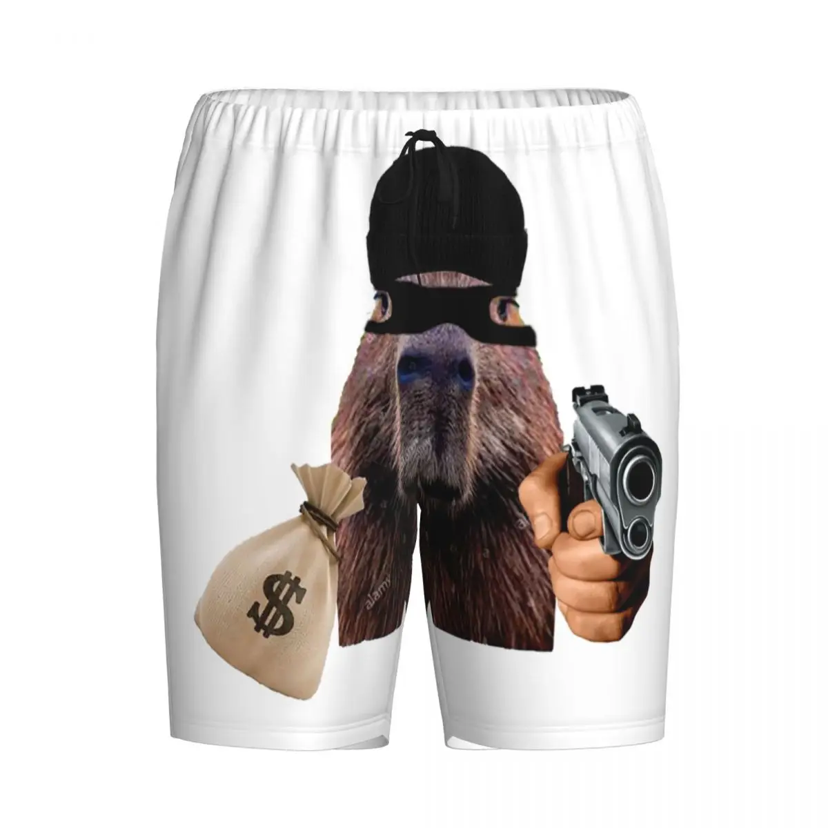 Custom Capybara Robber Pajama Shorts for Men Animal Pet Sleepwear Lounge Bottom Stretch Sleep Short Pjs with Pockets