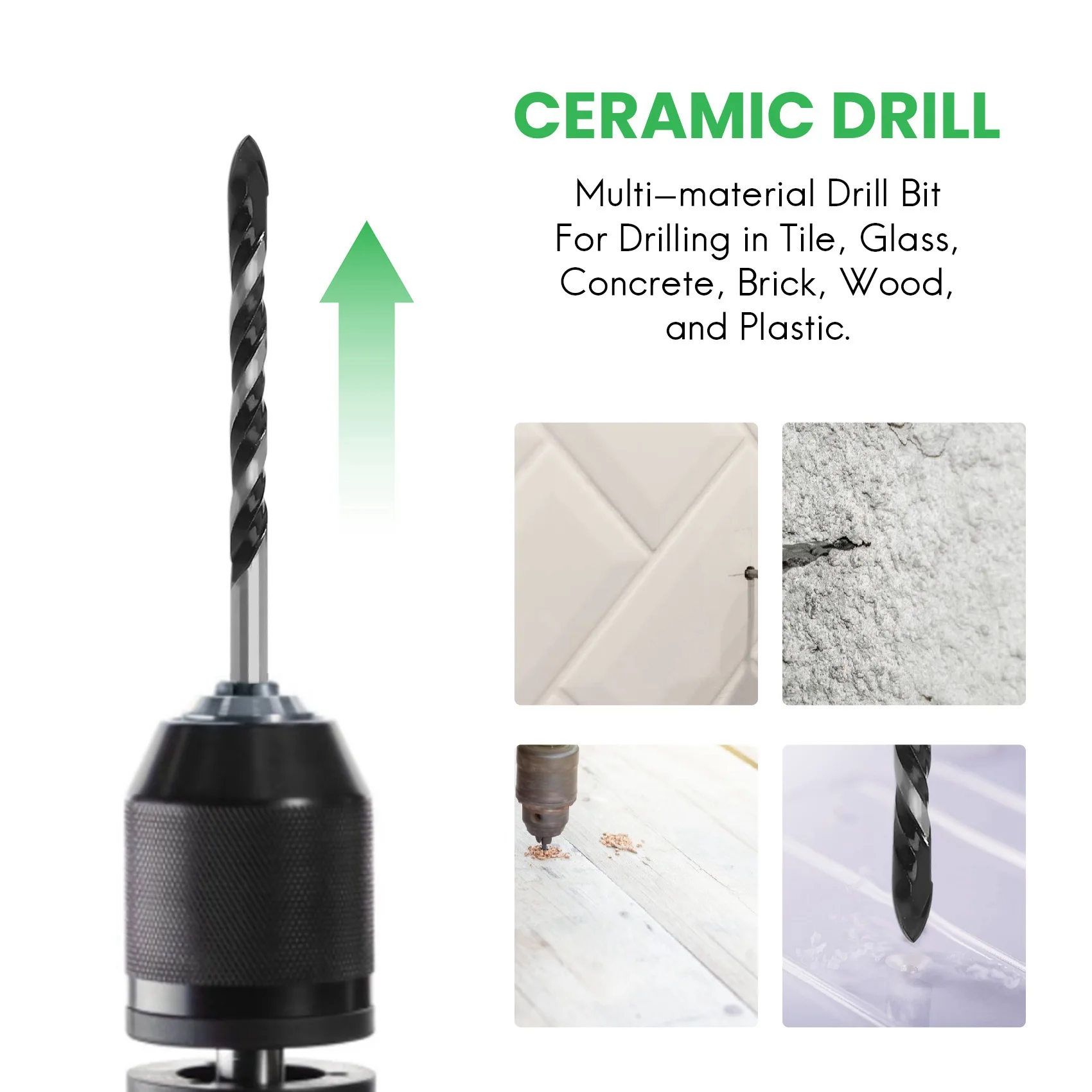 A76K Multipurpose Drill Bits, 10-Piece 6Mm Multi-Material Drill Bit Set For Drilling In Tile, Glass, Concrete, Brick, Wood, And