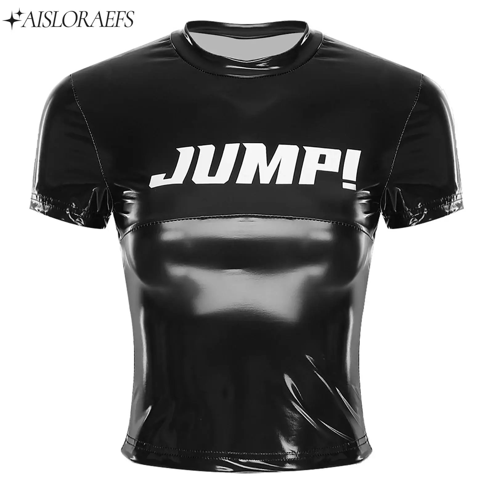 

Womens Letter Print T-shirt Clubwear Short Sleeve Pullover Slim Cropped T-shirt Blouse for Jazz Hip Hop Dance Casual Daily Wear