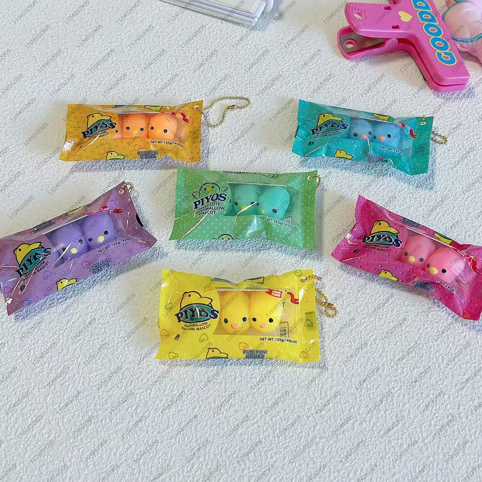 Japanese Capsule Toy Chick & Rabbit Gummy Candy Marshmallow Soft Stress Relief Squishy Gashapon Miniature Toy Bag Charm Keychain