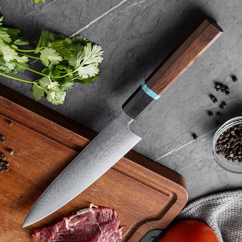 7.5 Inch Gyuto Knife 67-layers Damascus Steel 9Cr18Mov Blade Chef Cleaver Meat Slicing Vegetables Western Kitchen Knife Messer
