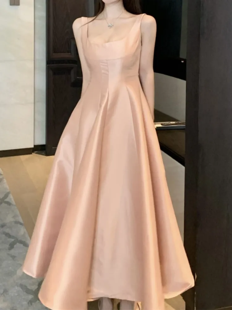 Sleeveless Strap A-Line Party Wedding Prom Midi Dress Women Fashion Summer Elegant Casual Vestidos Robe Female Clothes