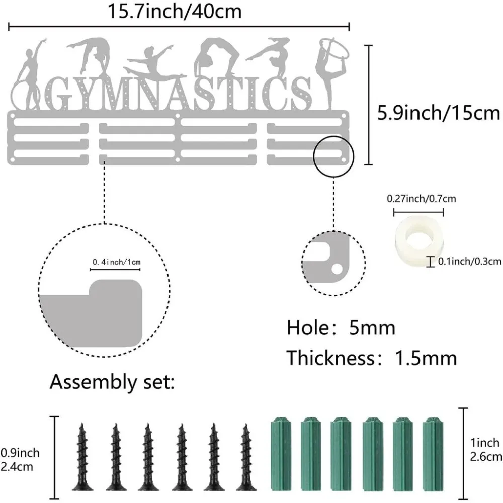 Gymnastics Medal Hanger Display Medal Holder Rack Sports Metal Hanging Athlete Awards over 60 Medals Silver 15.7x5.9Inch
