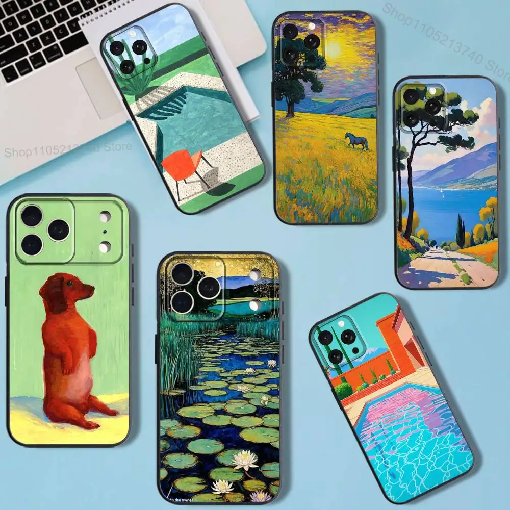

A-Art D-DavidS Hockney Phone Case For iPhone 11,15,16,14,13,17,12,Pro,SE4,Plus,E,Max,Air,Mini Black Cover