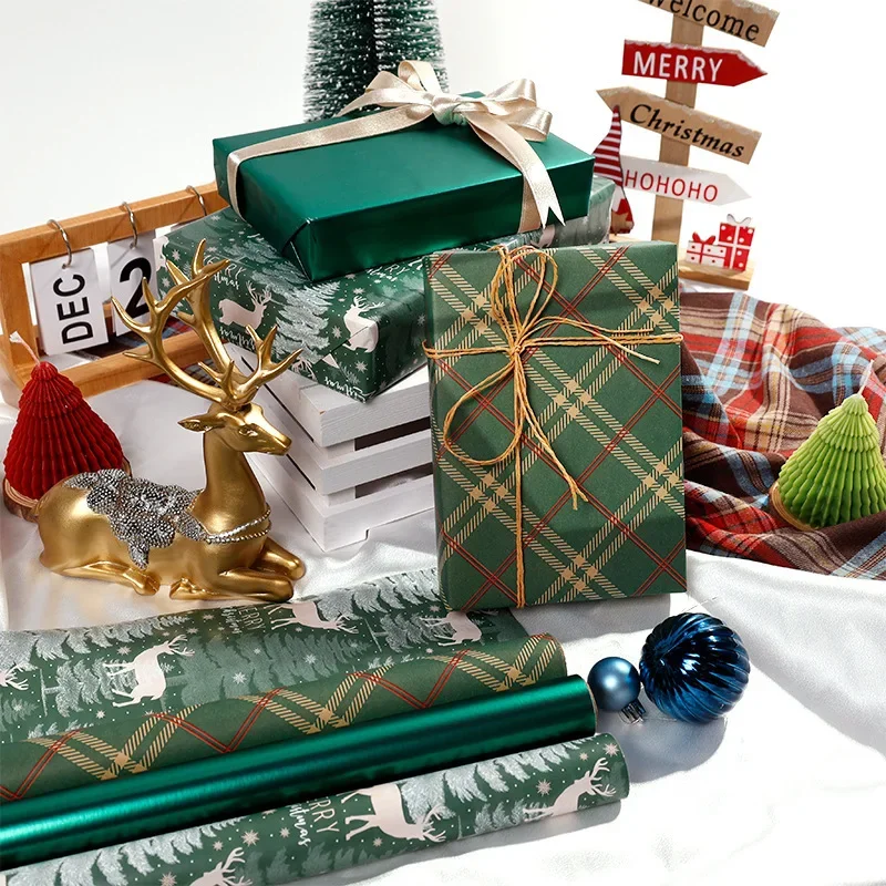 3rolls New Christmas Gift Packaging Paper DIY Handmade New Year Gift Wrapping Paper Roll Set