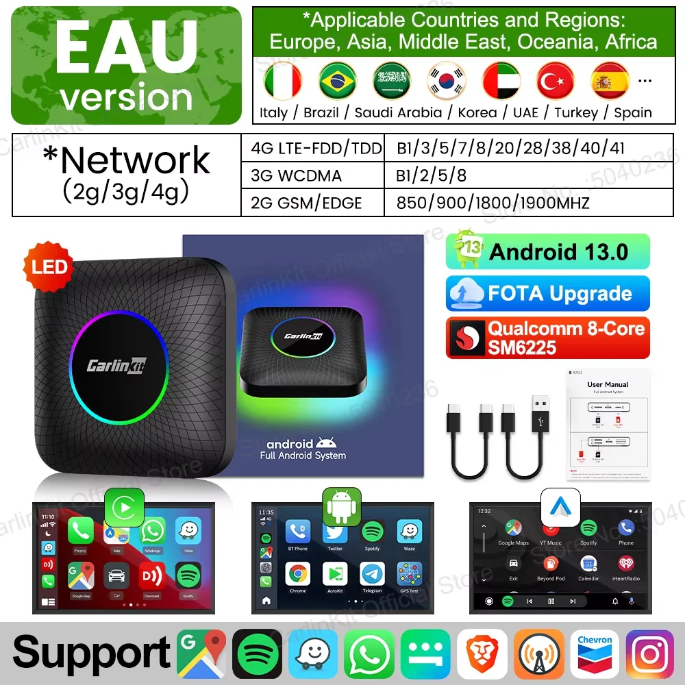 CarlinKit CarPlay Ai Box Android 13 SM6225 8 Cores 64GB 128GB Car