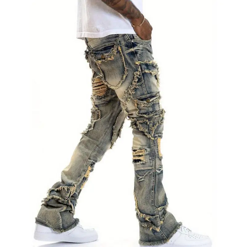 

Men's Flared Jeans Slightly Flared Male Denim Pants Non-Shrinkage Spring Season Neutral Rope Closure Other Fabric Male Jeans
