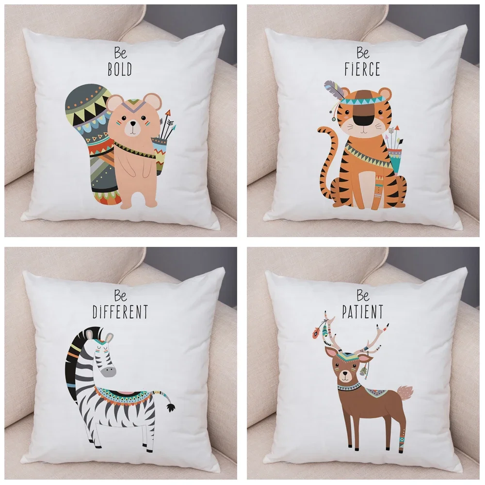 Nordic Be Brave Lion Fox Giraffe Pillow Case Decor Cute Animal Cushion Cover for Sofa Panda Bear Soft Plush Pillowcase 45x45cm