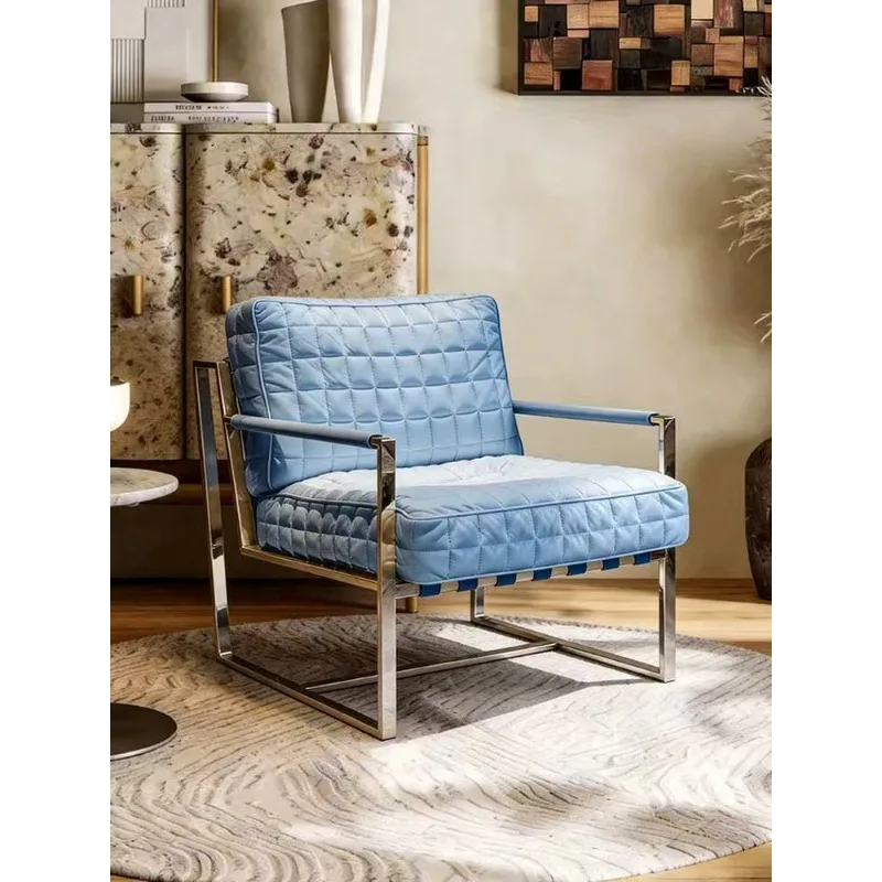 

Italian minimalist stainless steel casual armrest back chair hotel living room balcony designer single sofa chair