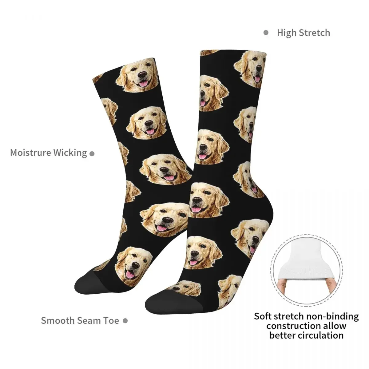 Funny Golden Retriever Face Portrait Socks Harajuku Sweat Absorbing Stockings All Season Long Socks Accessories for Unisex Gifts