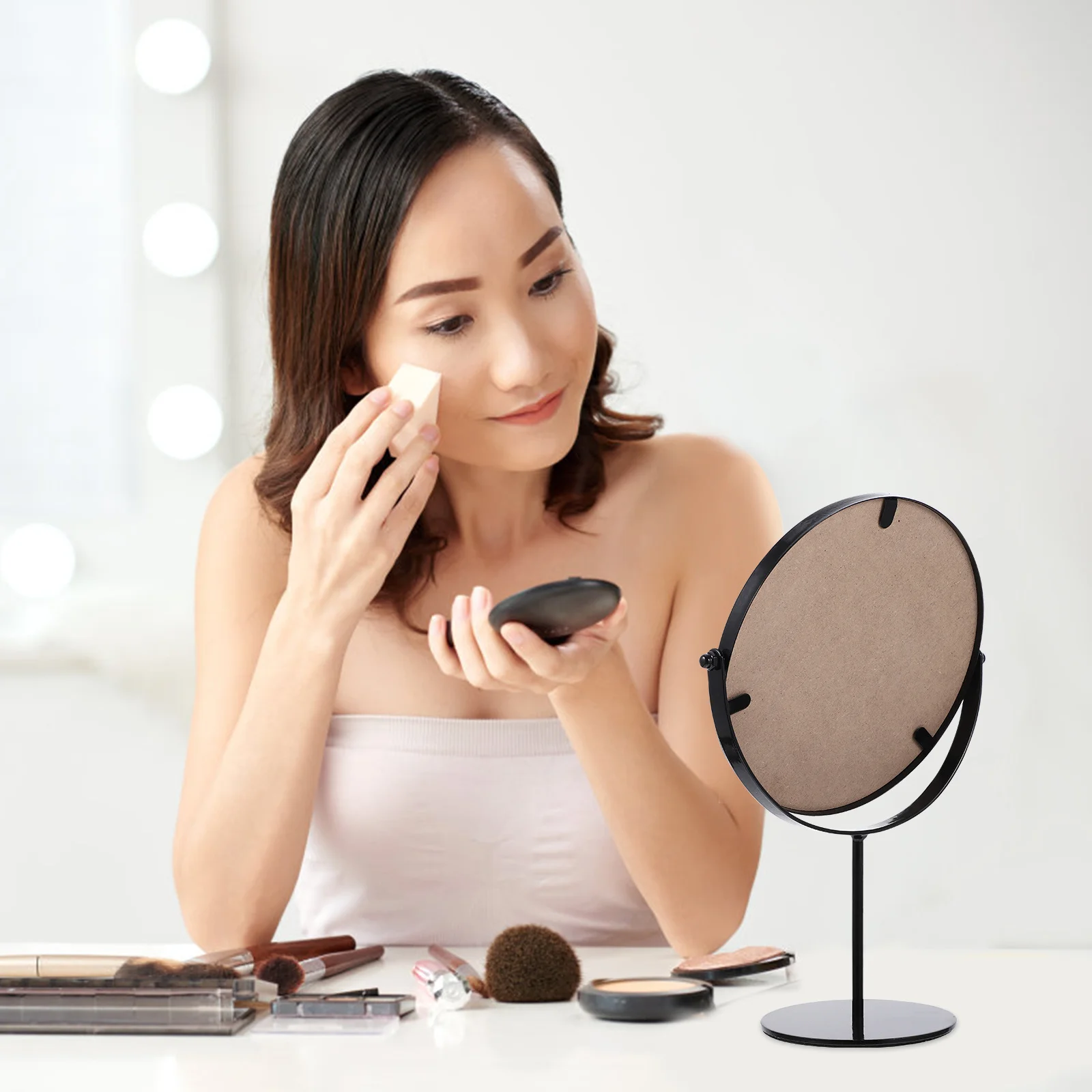 مرآة مكياج دوارة لسطح المكتب، مرآة عالية الوضوح غير مشوهة للاستخدام المزخرف في غرفة النوم والحمام #4