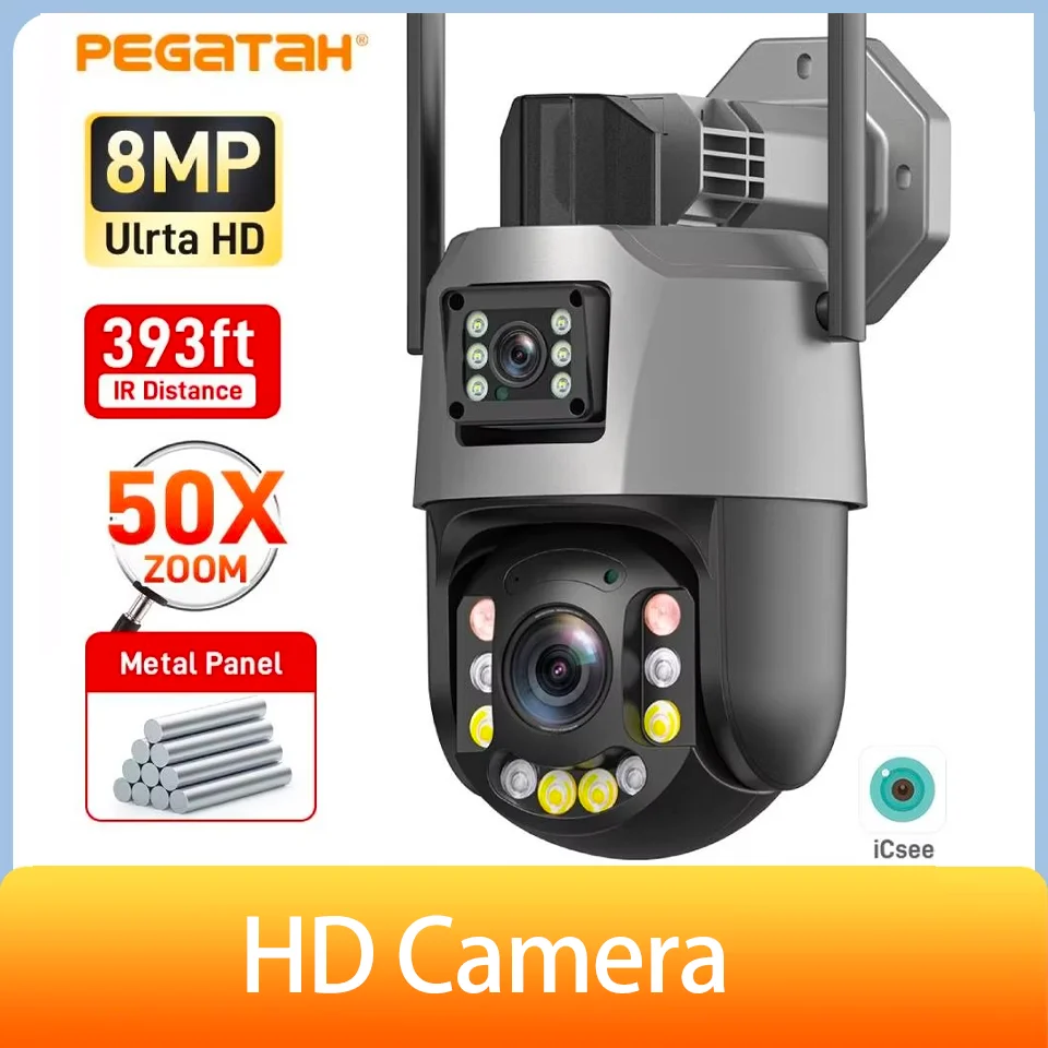 

4+4MP Dual PTZ Security Cam 5X-18X Optical 50X Digital IP65 Color Night Vision 2-Way Audio Human Detect Bluetooth ONVIF NVR