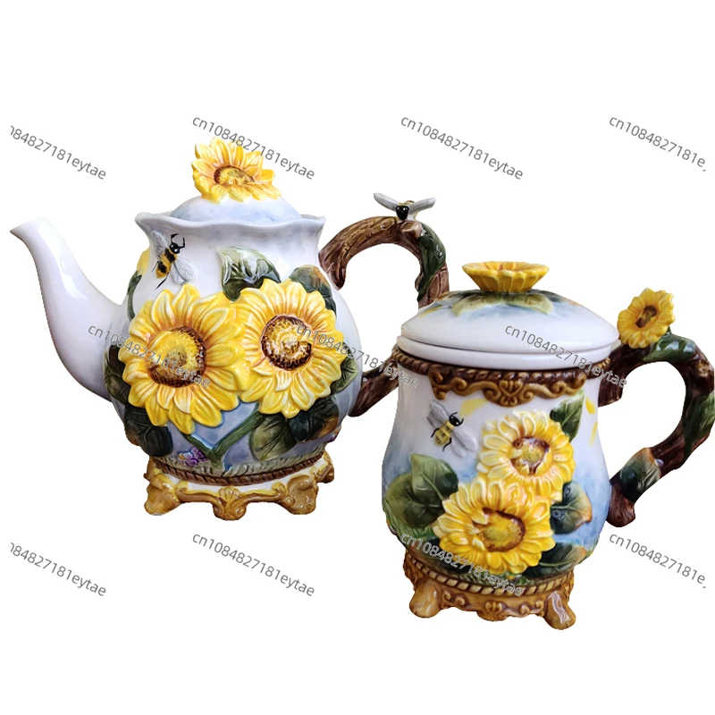 European Hand painted underglaze color Ceramic Teapot Tea Cup Creative Sunflower Tea Cup with strainer household tea infuser cup