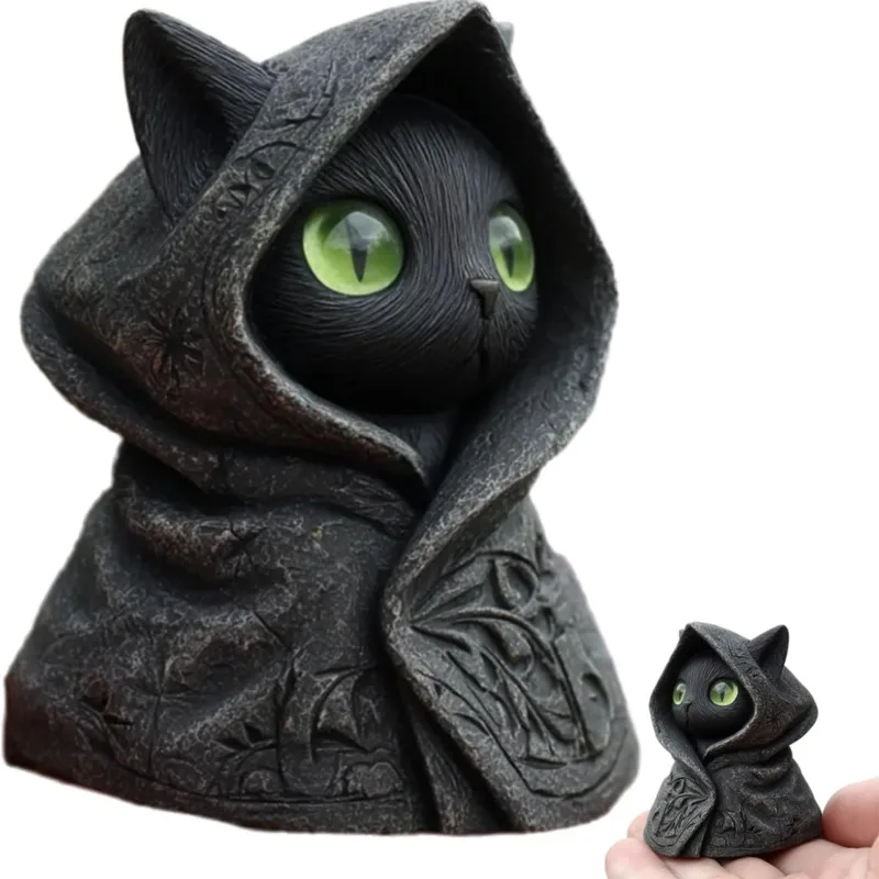 

Halloween Mysterious Cat Black Statue for Garden Desktop Home Decor Ornaments Hand-Painted Figurine Sculpture