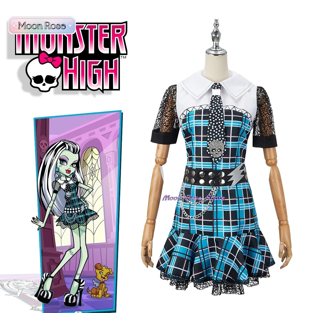 Monster High Frankie Stein Cosplay Costume Womens Halloween Carnival Roleplay Blue Dress