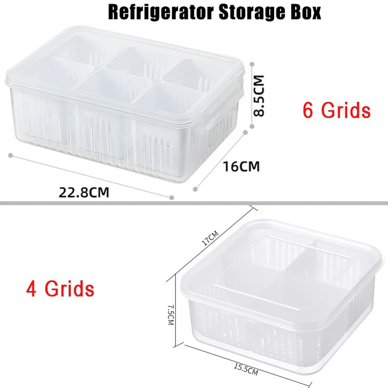 Caja de almacenamiento para refrigerador, rejilla 4/6, caja de almacenamiento para alimentos, verduras y frutas, organizador para nevera,