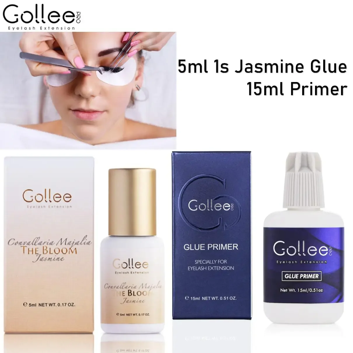 

Gollee Eyelash Extension Glue & Lash Primer No Tears Formula 1S Drying Retention 6-8 Weeks Thin Lash Adhesive Professional Use