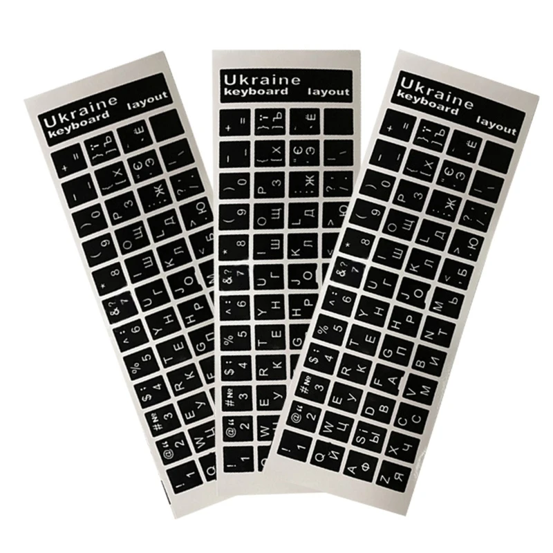 Ukrainian Keyboard Stickers Ukraine Black  Transparent Background with White/Color Lettering for Computer Keyboard Keys