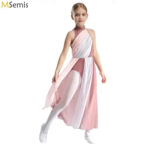 Vestido de baile moderno lírico para adolescentes, leotardo de gimnasia de Ballet dividido asimétrico, patinaje sobre hielo, Ropa de baile, vestidos de actuación