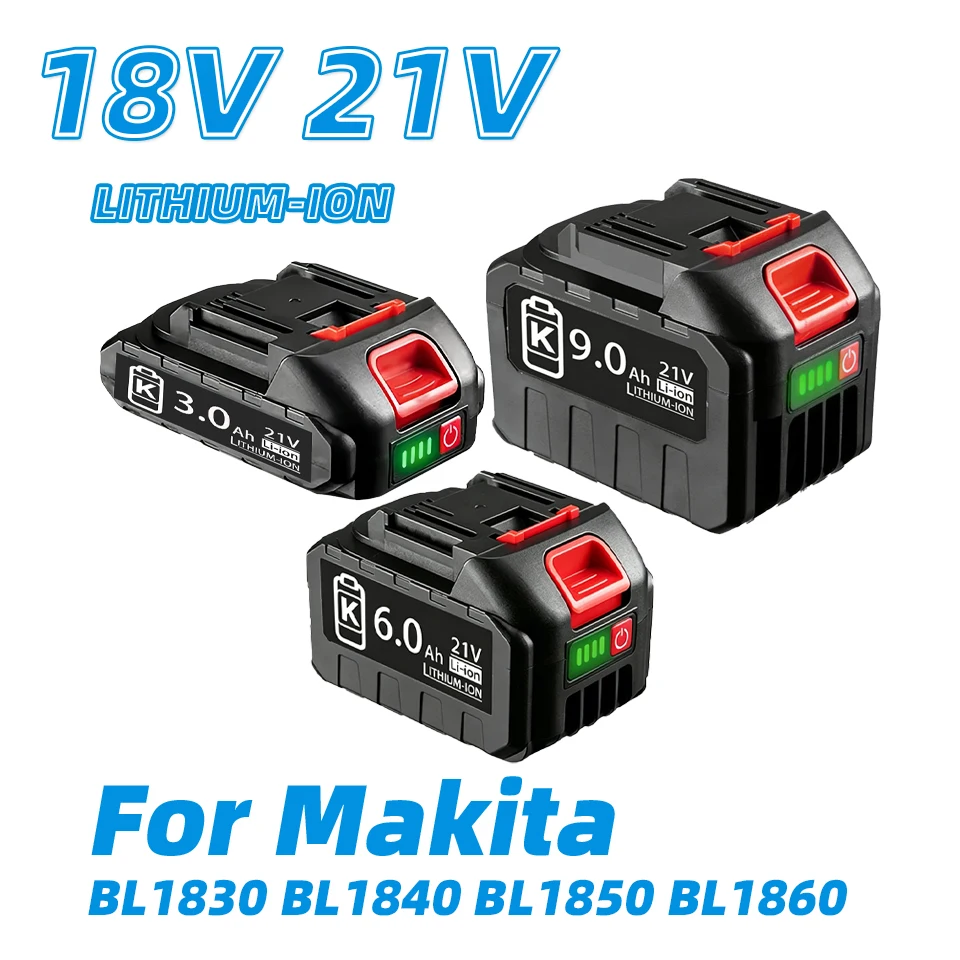 

Аккумулятор литиевый 18В 21В MAX 3.0 6.0 9.0Ач для Makita BL1830 BL1840 BL1850, высокопроизводительный, для электродрелей