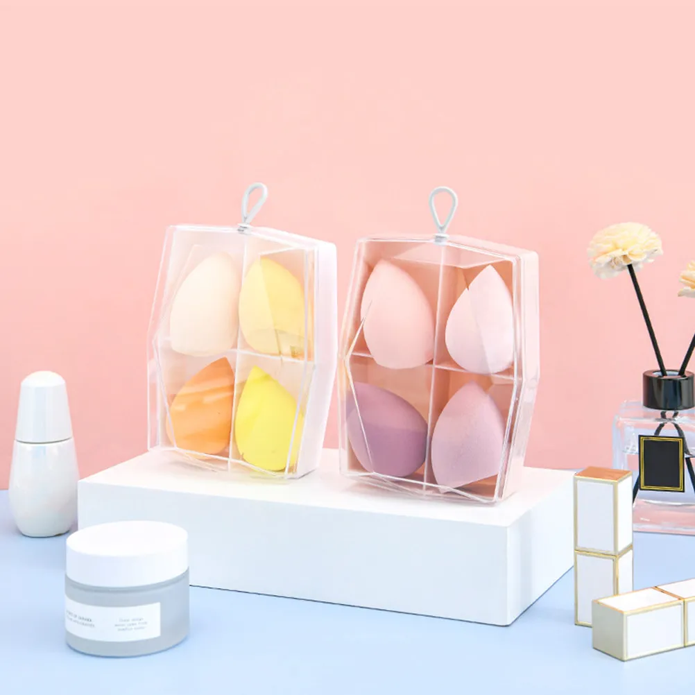 2Pcs Portable Sponge Holder 4-Section Makeup Puff Box Compact Travel Friendly Beauty Egg Dryer Organizer Desktop