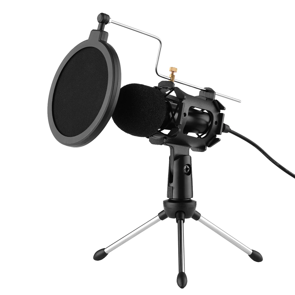 Video Microphone Kit Black 3.5mm Plug Cardioid Condenser Microphone 10cm Pop Filter 10.5x3.5cm Microphone Size 12.5cm