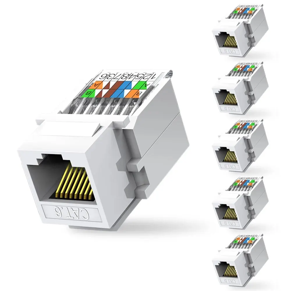 ZOERAX 6pcsCat6 Tool-Less RJ45 Keystone Jack, No Punch-Down Tool Required Module Coupler, White