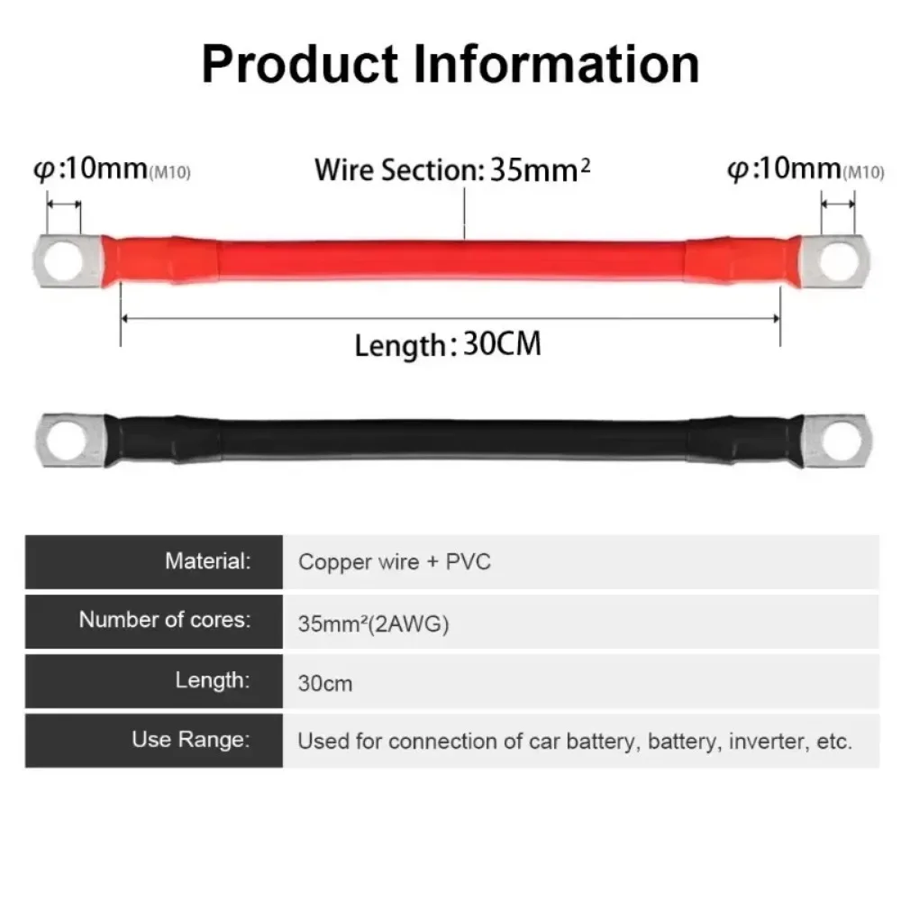 1Pcs Battery Inverter Cable Set with Terminals Stranded Copper Cord Solar Power Connection Wire with Lugs 2/4AWG 30/50CMPreemi view 4