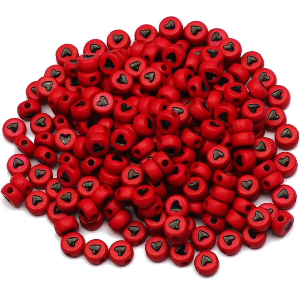 100/200/500pcs 7mm Red Heart Acrylic Beads Round Flat Loose Spacer Beads For Jewelry Making Handmade Diy Bracelet Accessories
