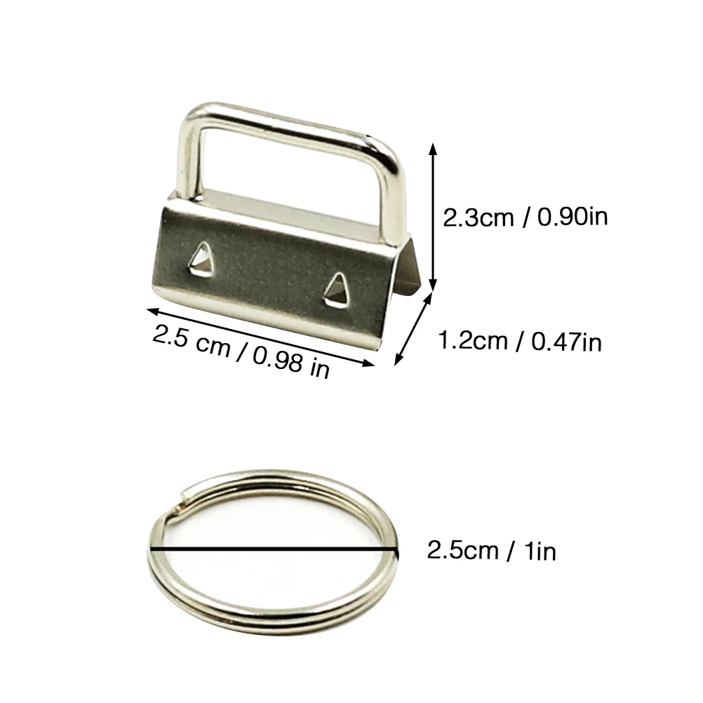 

20 pcs End Cap Rope Clamp Buckle 2.5X1.2Cm Silver Metal Key Fob Chain For Lanyard Wristlet Strap Diy Accessories Key Fob