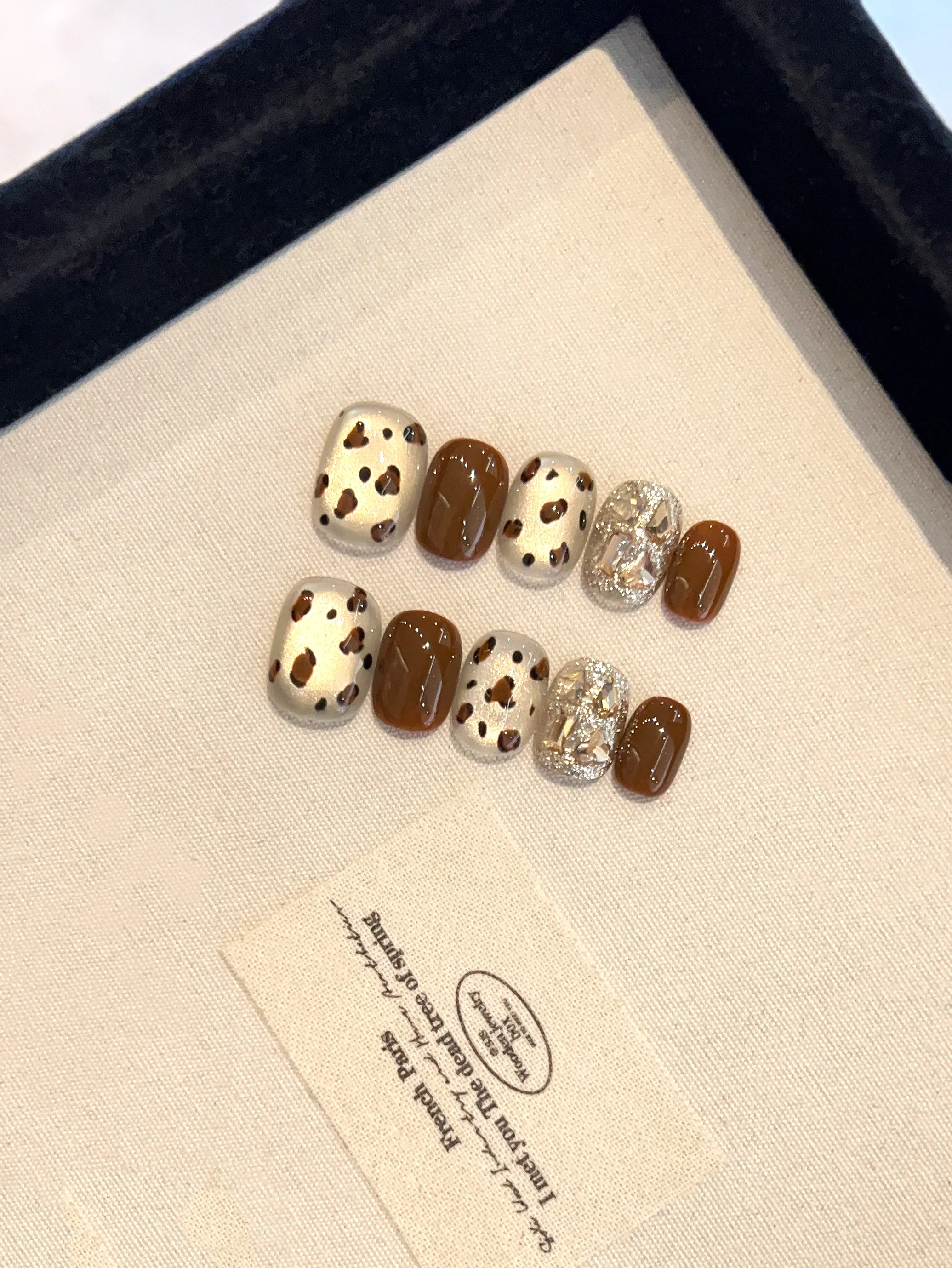XMSJ 10PCS Handmade Fancy Leopard Print Cat Eyes and Metallic Texture Press on Nail Art