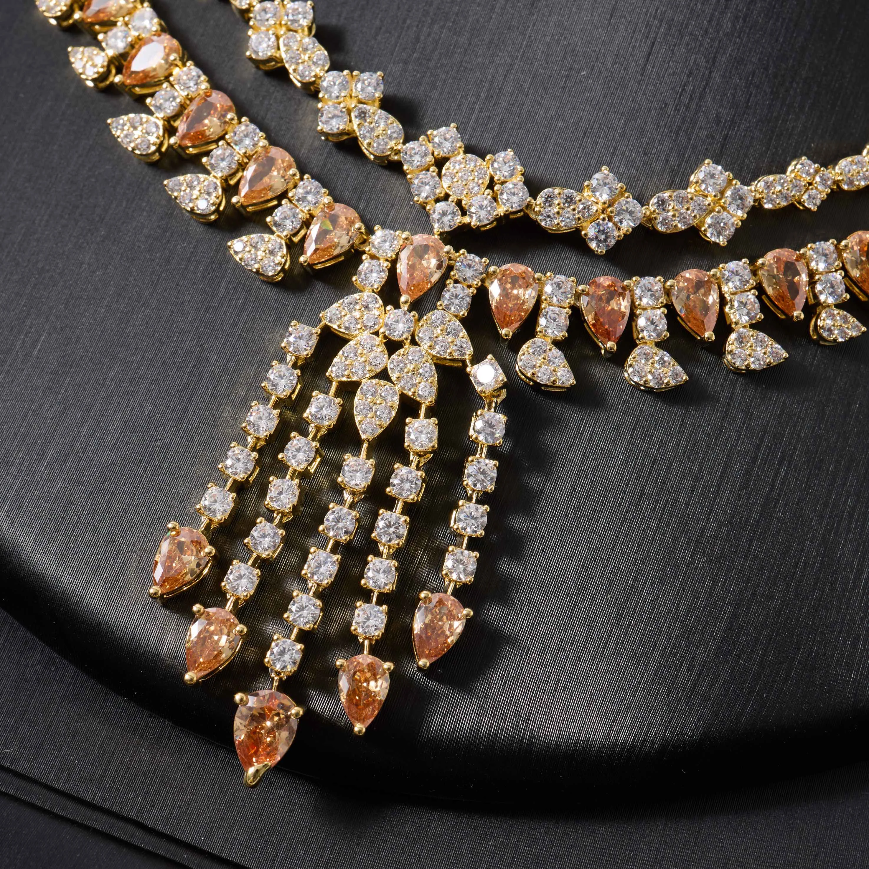 00082 Trendy 4Pcs Cubic Zirconia Bridal Jewelry Set - Necklace Earrings Bracelet Ring for Wedding Party