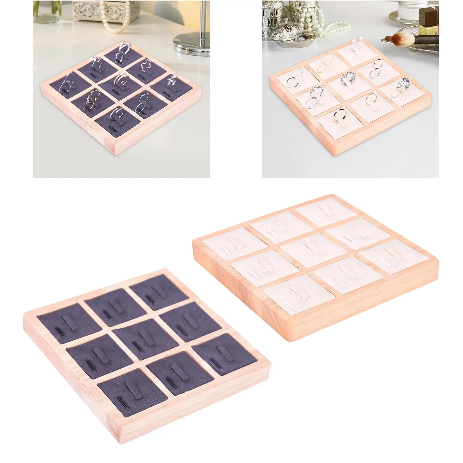 

Rings Holder Tray Display Storage Anklet Wooden Necklace Jewelry Organizer Stud Earrings Holder for Countertop Drawer Dresser